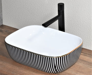 B Backline Ceramic Table Top, Counter Top Wash Basin 18 X 13 X 5.5 Inch Black White