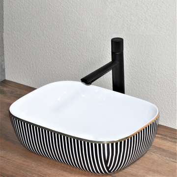 B Backline Ceramic Table Top, Counter Top Wash Basin 18 X 13 X 5.5 Inch Black White