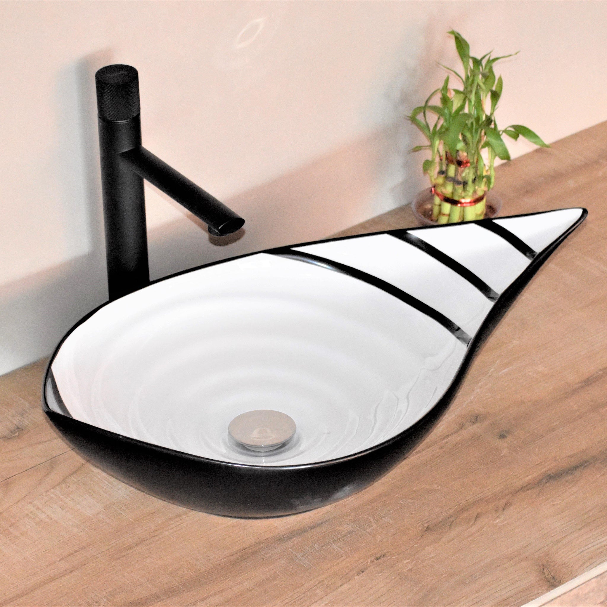 Table Top Designer Black & White Wash Basin 57 X 36 X 16 Cm - Bath Outlet