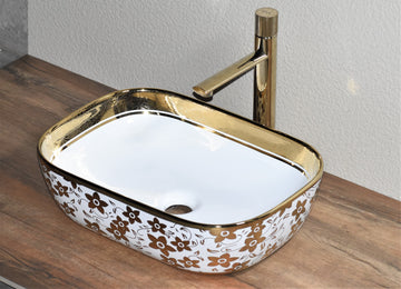 B Backline Ceramic Table Top, Counter Top Wash Basin Gold 45 x 30 CM