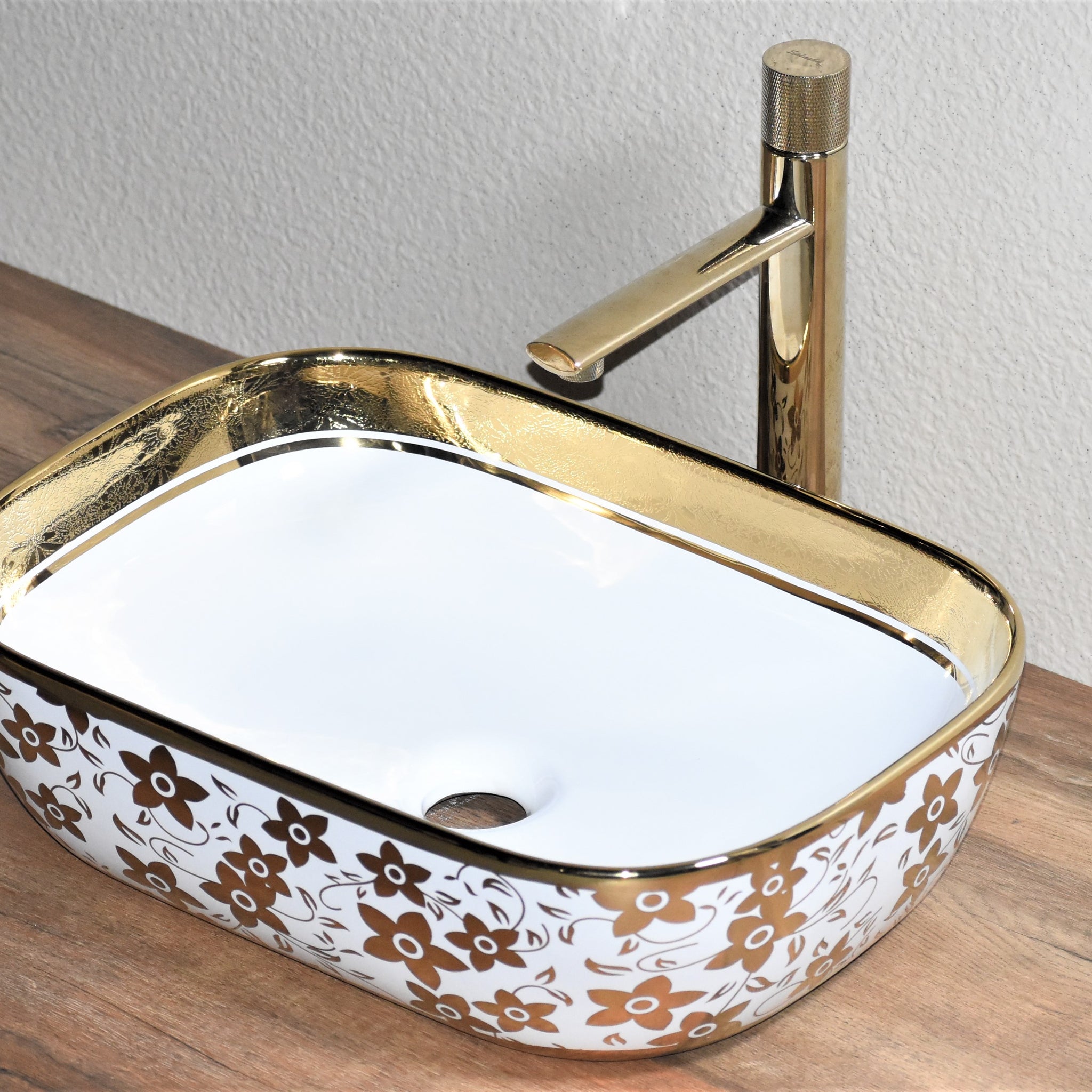 B Backline Ceramic Table Top, Counter Top Wash Basin Gold 45 x 30 CM