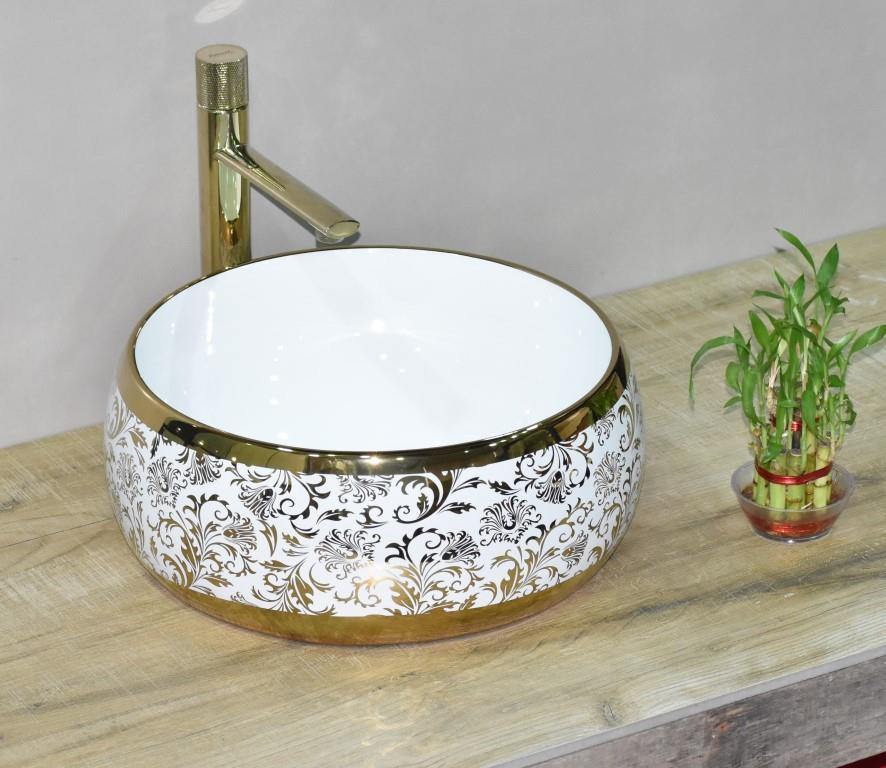 Table Top Wash Basin Bathroom in Gold Color 40 x 40 CM - Bath Outlet