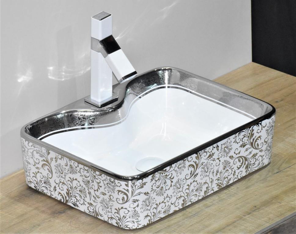 Table Top Wash Basin Bathroom in Silver Color 48 x 37 CM - Bath Outlet