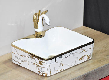 B Backline Ceramic Table Top, Counter Top Wash Basin 48x37 cm Gold