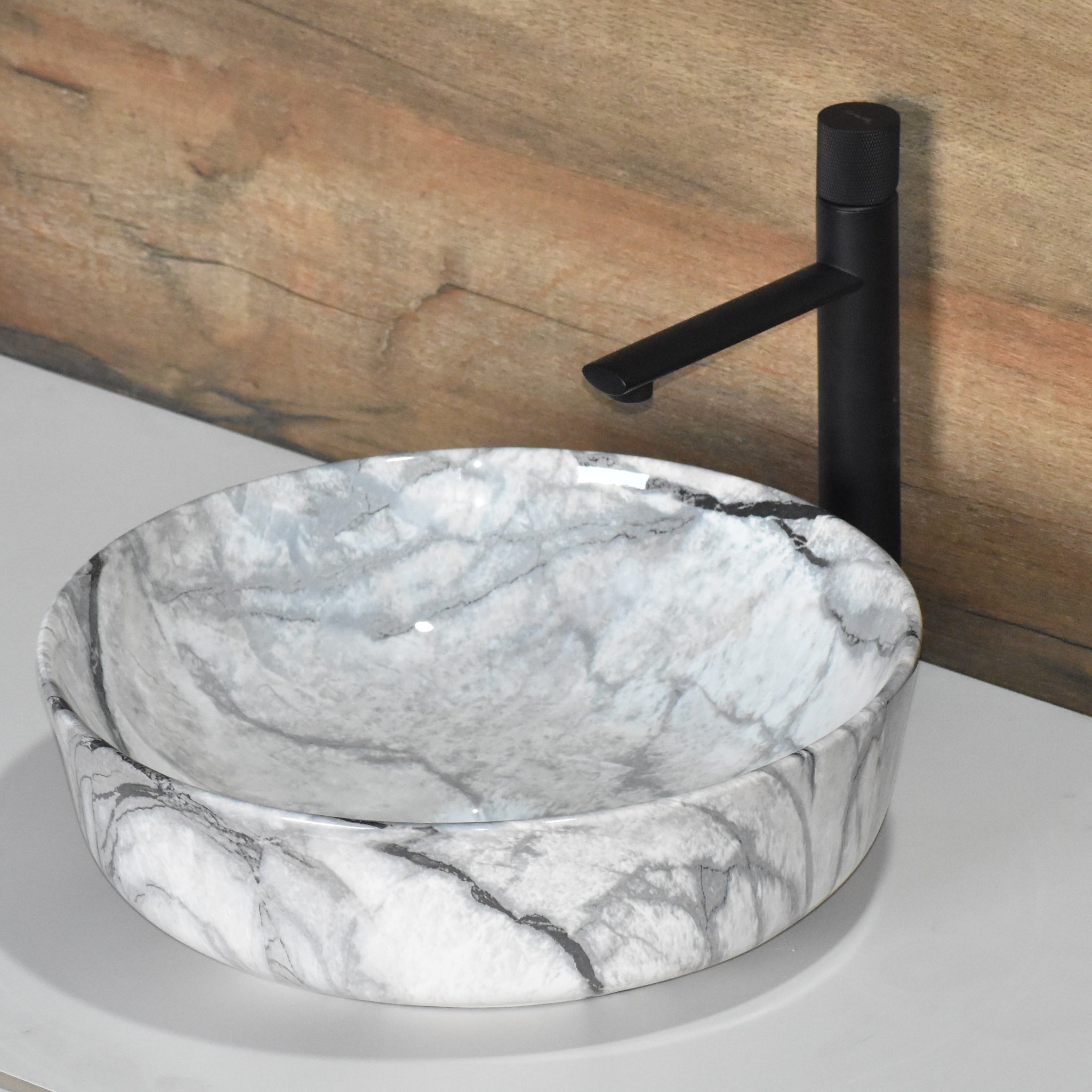 B Backline Ceramic Table Top, Counter Top Wash Basin 16 x 16 Inch Grey
