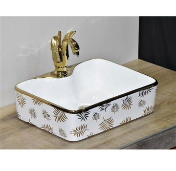 B Backline Ceramic Table Top, Counter Top Wash Basin 48 x 37 CM Gold