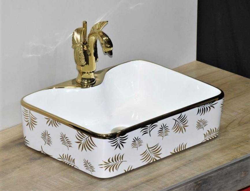Table Top Wash Basin Bathroom in Gold Color 48 x 37 CM - Bath Outlet