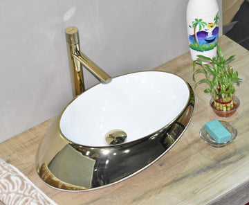 B Backline Ceramic Table Top, Counter Top Wash Basin Gold 52 x 38 CM