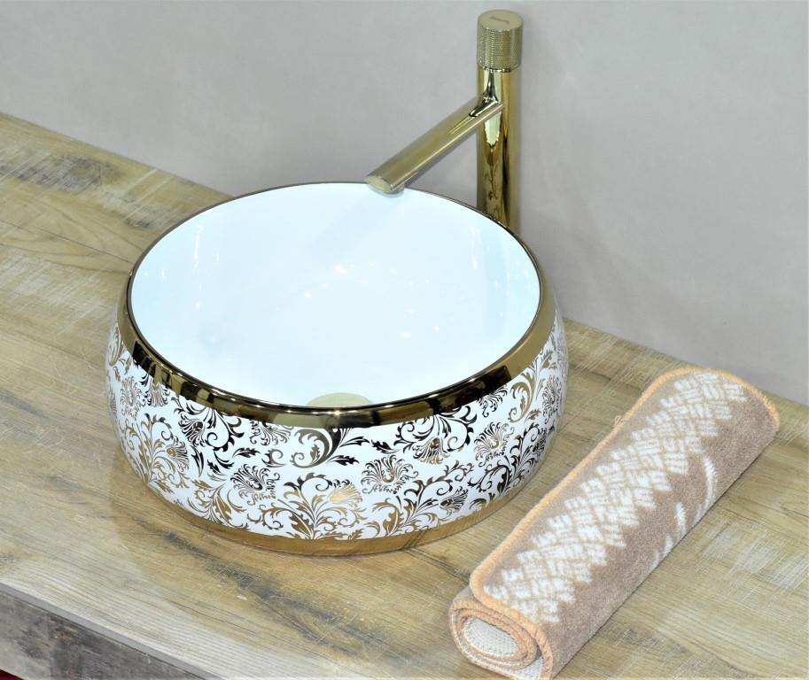 Table Top Wash Basin Bathroom in Gold Color 40 x 40 CM - Bath Outlet