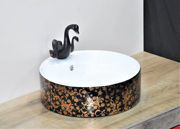 B Backline Ceramic Table Top, Counter Top Wash Basin Black 16 x 16 Inch