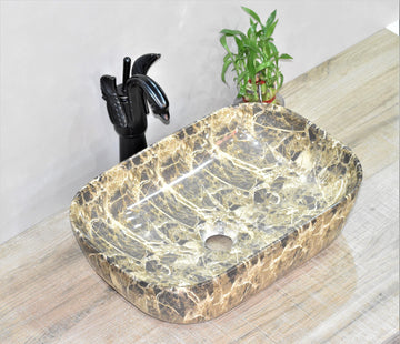 B Backline Ceramic Table Top, Counter Top Wash Basin 18 x 13 Inch Brown