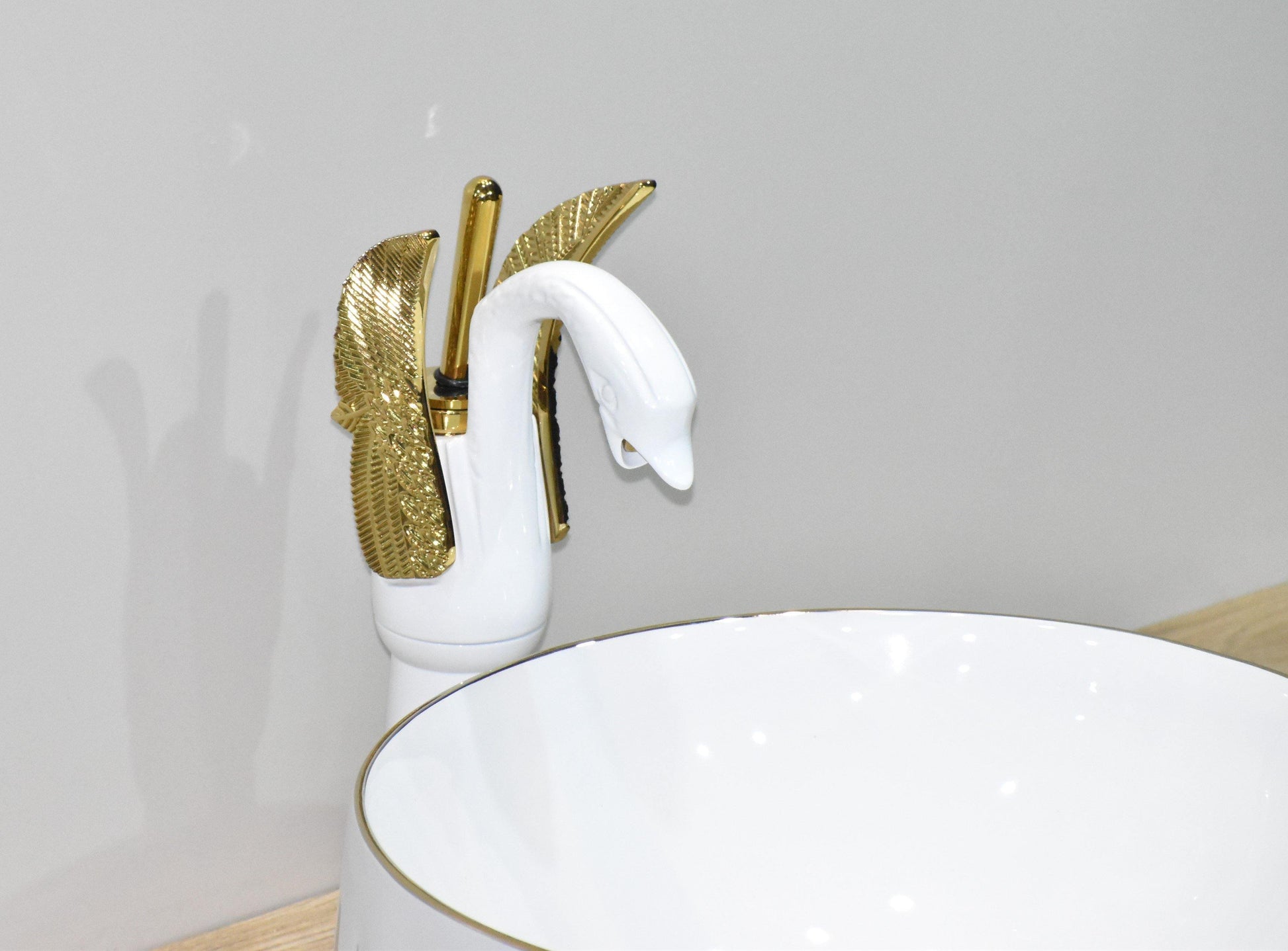 Designer Ceramic Wash Basin Vessel Sink Over or Above Counter Top Wash Basin for Bathroom Round Shape White Gold Color 36 x 36 x 14 cm Only Wash Basin - Bath Outlet