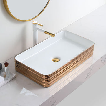 Table Top wash basin Counter Top Wash Basin 26 X 15 X 5 Inches (Gold White)