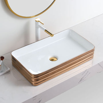 Table Top wash basin Counter Top Wash Basin 26 X 15 X 5 Inches (Gold White)