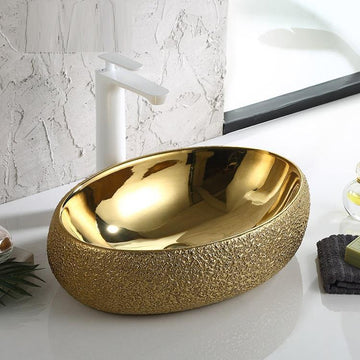 Table Top Designer Gold Wash Basin 60 X 40 X 15 Cm - Bath Outlet