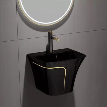B Backline Ceramic Wall Hung / Wall Hung Half Pedestal Wash Basin For Bathroom 20 X 17 X 15 Inches Black Matt