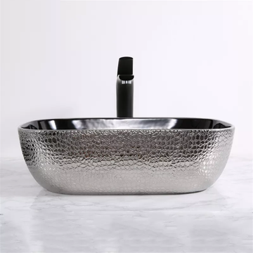 B Backline Ceramic Table Top Wash Basin Black 46 x 32 cm Silver Black