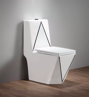 B Backline Ceramic Floor Mounted One Piece Water Closet Commode Western Toilet Bathrooms S Trap Outlet Is From Floor , 12 Inches From Wall To Trap Black White