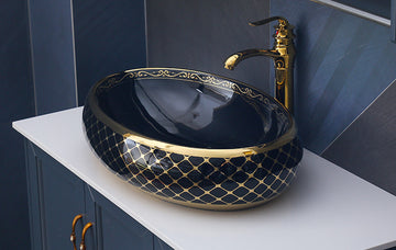 B Backline Ceramic Table Top, Counter Top Wash Basin Black 60 x 40 CM