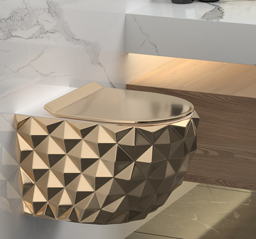B Backline Ceramic Wall Hung Toilet Wall Mounted Water Closet Commode Oval Gold Glossy Color 53 X 36 X 36 Cm