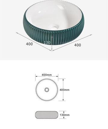 B Backline Ceramic Green Table Top, Counter Top Wash Basin 40 x 40 cm