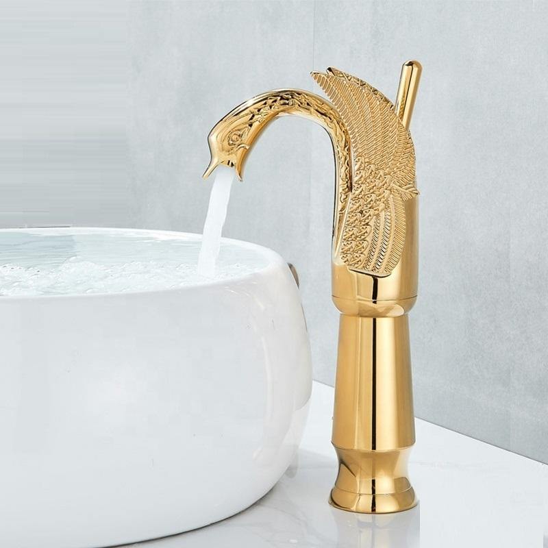 Buy Brass Wash Basin Hot & Cold Tall Basin Mixer Tap Gold Color at Bathoutlet.in