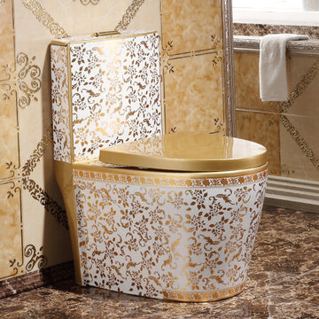 B Backline Ceramic Western One-Piece Toilet Commode Golden Color S-Trap