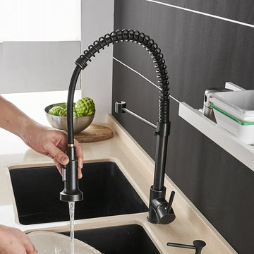 B Backline Kitchen Sink Mixer Tap Single Lever 360° Rotatable Tap Pull-Out Kitchen Faucet with Multi-Function Dual Flow Water Black Matt