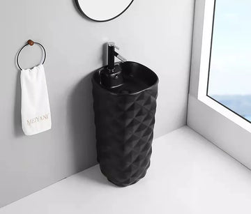 B Backline Ceramic Pedestal Free Standing Wash Basin Square 16 X 16 X 34 Inches Black