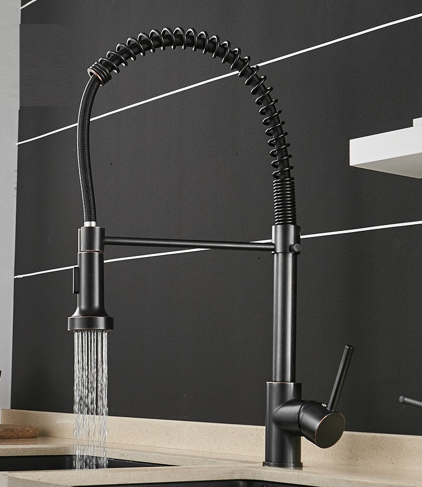 B Backline Kitchen Sink Mixer Tap Single Lever 360° Rotatable Tap Pull-Out Kitchen Faucet with Multi-Function Dual Flow Water Black Matt