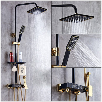 B Backline  Luxury Shower Panel With Set Rainfall Shower For Bathrooms (Black Gold)