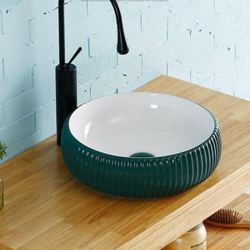 B Backline Ceramic Green Table Top, Counter Top Wash Basin 40 x 40 cm