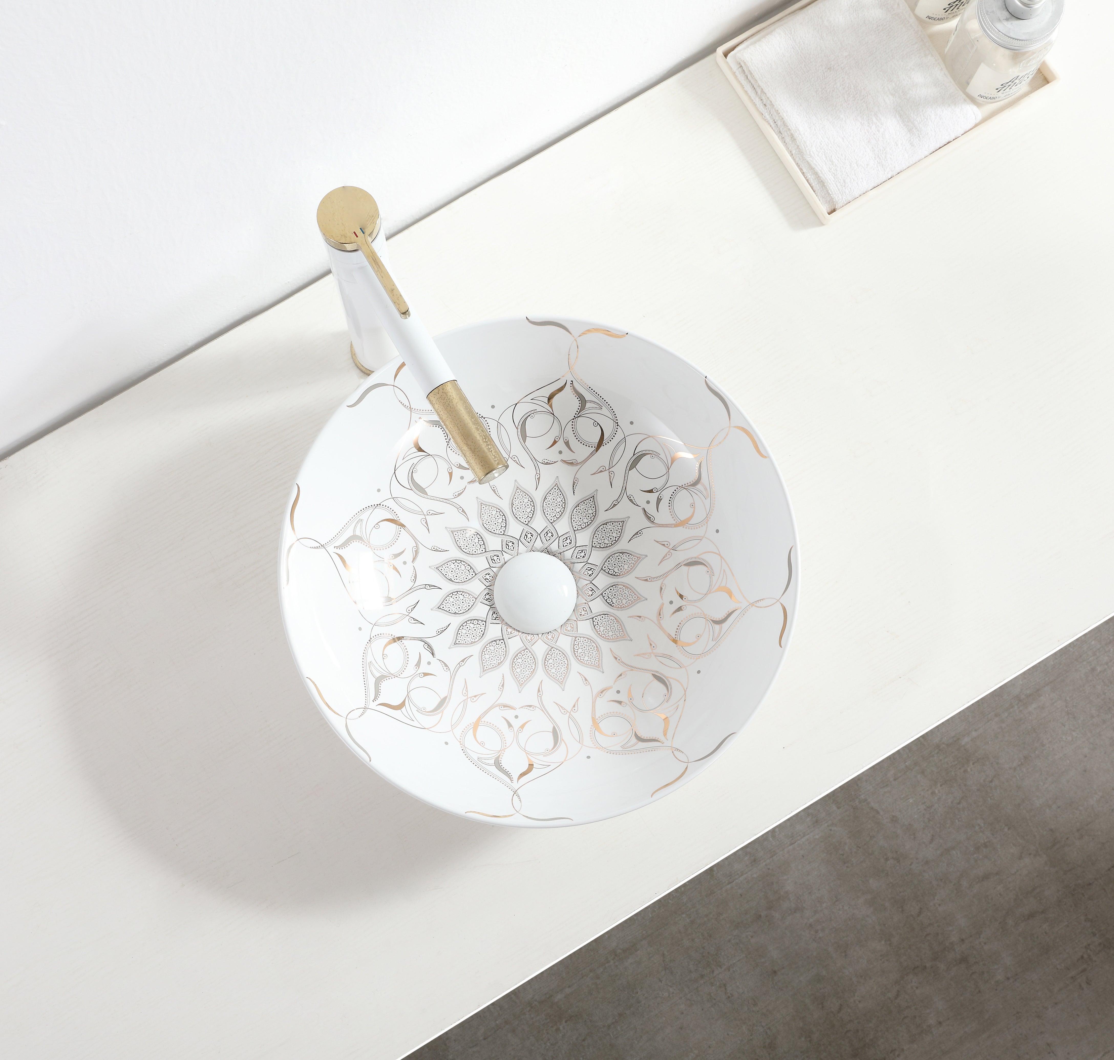 B Backline Ceramic Table Top, Counter Top Wash Basin Moroccan Design White 16 x 16 x 5 Inch