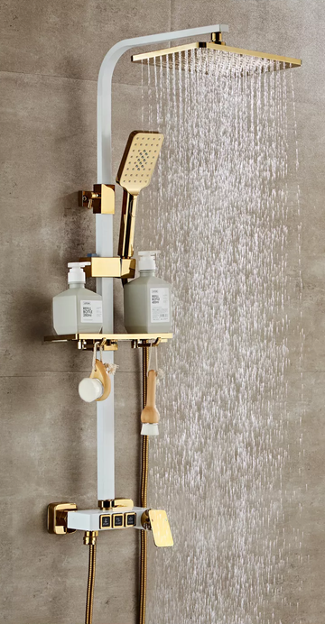 B Backline Luxury Shower Panel / Shower Set Rainfall Shower For Bathrooms (White Gold)