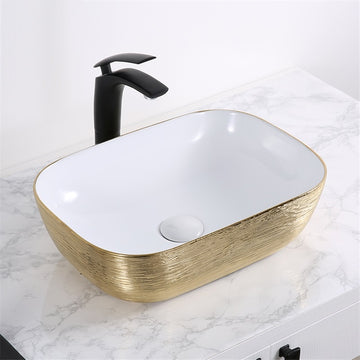 B Backline Ceramic Table Top, Counter Top Wash Basin 18 X 13 X 5.5 Inch Gold White