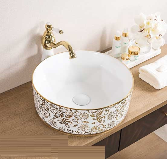 B Backline Ceramic Table Top Wash Basin 40x40 cm White Gold