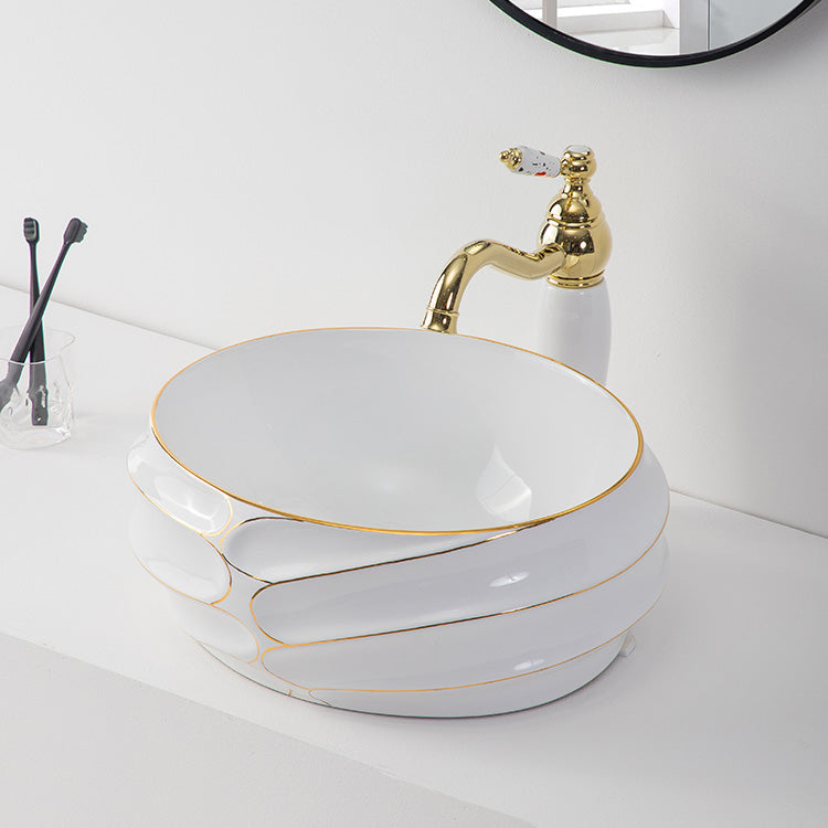 B Backline Ceramic Table Top, Counter Top Wash Basin 46 x 38 CM Gold