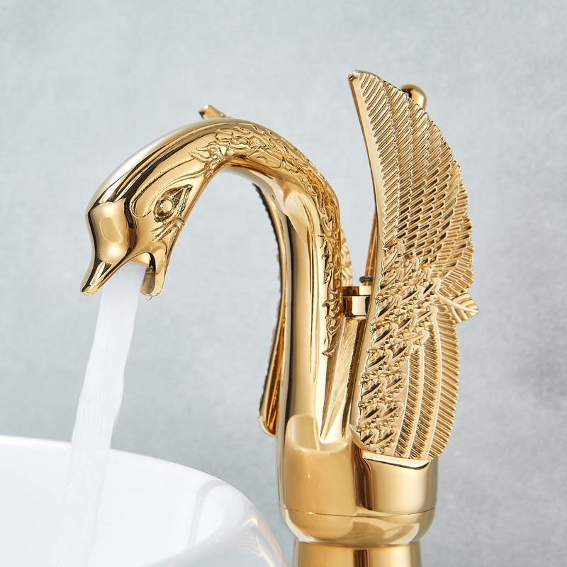 Buy Brass Wash Basin Hot & Cold Tall Basin Mixer Tap Gold Color at Bathoutlet.in