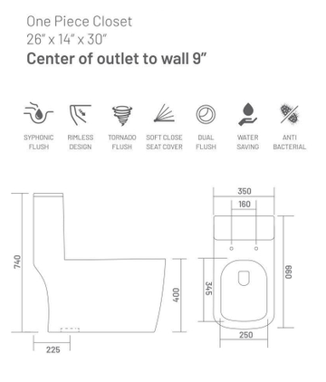 B Backline Ceramic One-Piece Toilet 6D Flushing System White Color Western Commode Syphonic Flushing S-Trap  Outlet Is From Floor