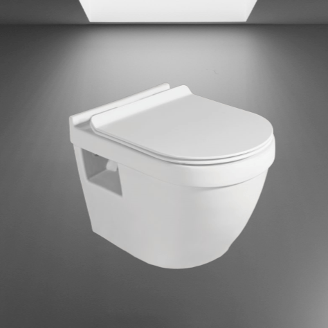 Ceramic Wall Hung / Wall Mount Rimless / Rimfree Commode/Water Closet With Soft Close Seat Cover For Bathroom - Bath Outlet