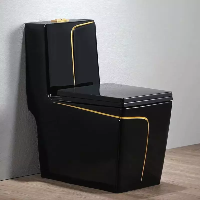 B Backline Ceramic Floor Mounted One Piece Water Closet Commode Western Toilet Bathrooms S Trap Outlet Is From Floor , 12 Inches From Wall To Trap Black Glossy