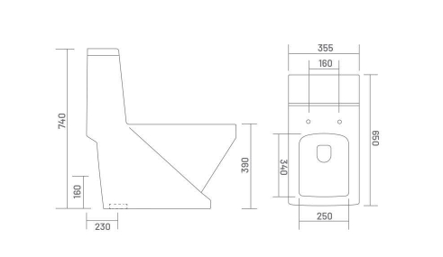 Commode Width B Backline Ceramic Floor Mounted One-Piece Toilet Western Commode Whit
