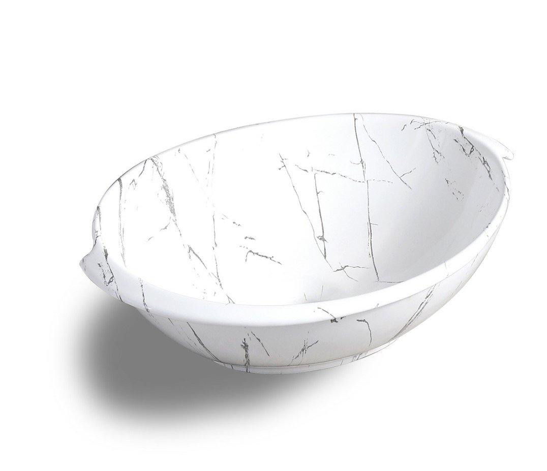 Table Top Premium Designer Ceramic Wash Basin/Vessel Oval White Marble Satvario Finish Designer for Bathroom 16 x 13 x 6 Inch - Bath Outlet