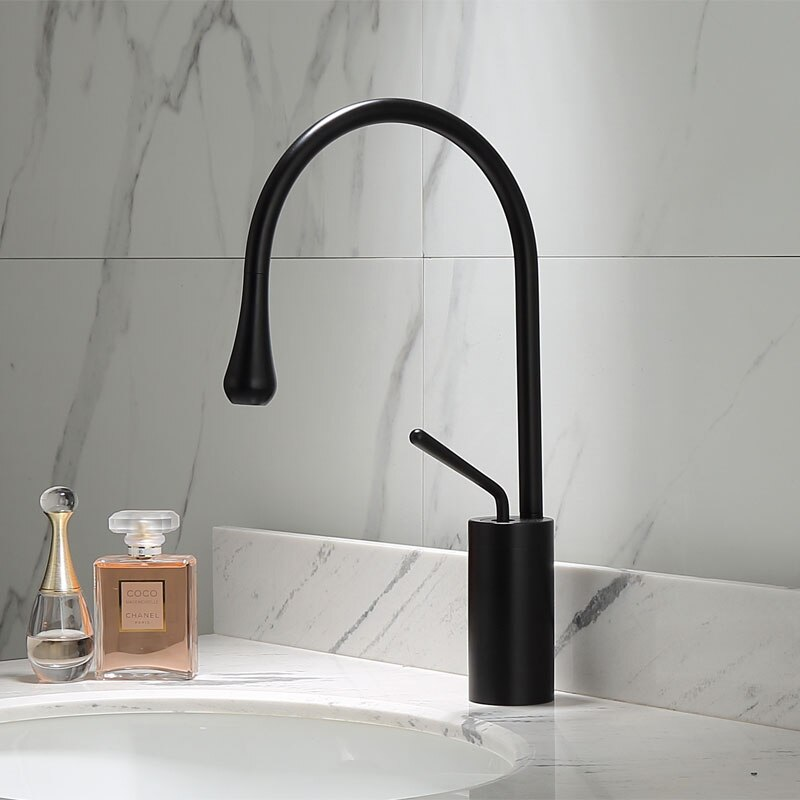 Luxurious Brushed Gold and Matte Black Bathroom Basin Faucet Brass Deck Mounted White Mixer Taps Short Hot and Cold Mixer Tap (Black Matt) - Bath Outlet