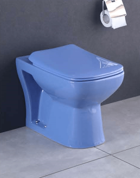 Ceramic Floor Mounted Water Closet Western Toilet European Commode With Soft Close Seat Cover S Trap Blue Color - Bath Outlet