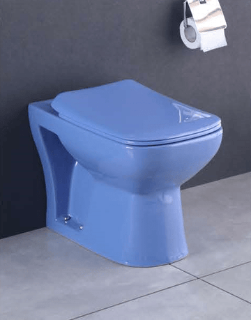 Ceramic Floor Mounted Water Closet Western Toilet European Commode With Soft Close Seat Cover S Trap Blue Color - Bath Outlet