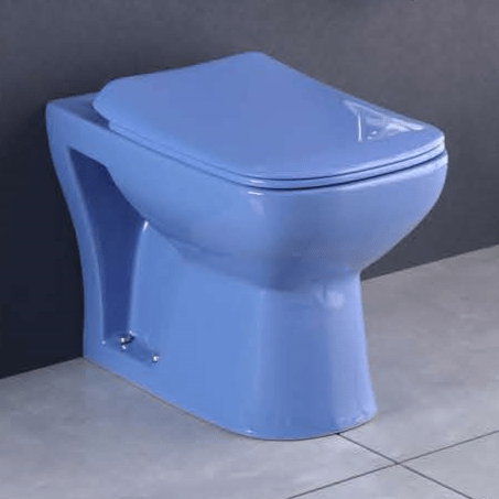 Ceramic Floor Mounted Water Closet Western Toilet European Commode With Soft Close Seat Cover S Trap Blue Color - Bath Outlet