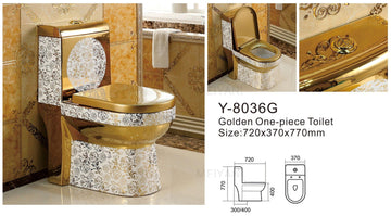 B Backline Ceramic Western Commode One-Piece Toilet Gold Color S-Trap