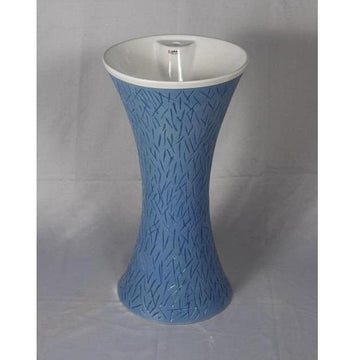 B Backline Ceramic Pedestal Free Standing Wash Basin Round 16 Inch Blue