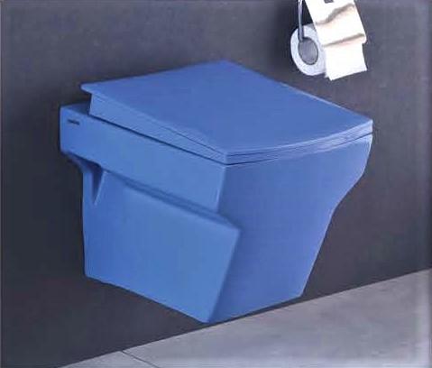 Ceramic Wall Hung / Wall Mount Blue Glossy Commode/Water Closet With Soft Close Seat Cover For Bathroom - Bath Outlet